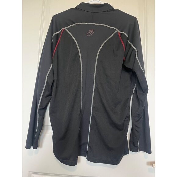 Asics Mens Medium Quarter Zip Long Sleeve Running Shirt Black Red Spellout Logo - Picture 2 of 8